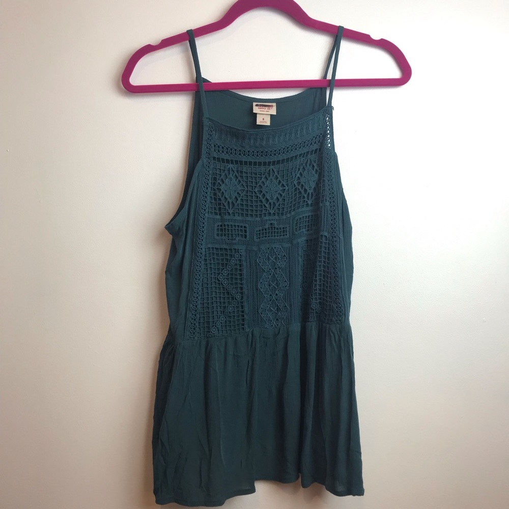 Turquoise crochet tank tassels size small Target